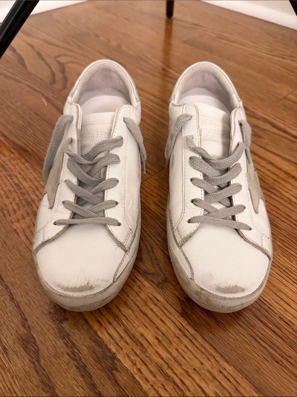 Golden Goose Woman’s Distressed White Sneakers with Gray Accents